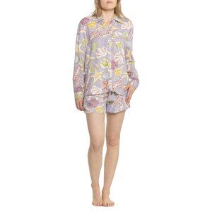 NEW TRUE DESTINATIONS Printed Challis Shirt and Shorts Set - Long Sleeve 362SN